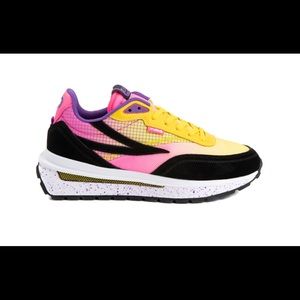 Womens Fila Renno Athletic Shoe - Black / Lemon / Knockout Pink size 6